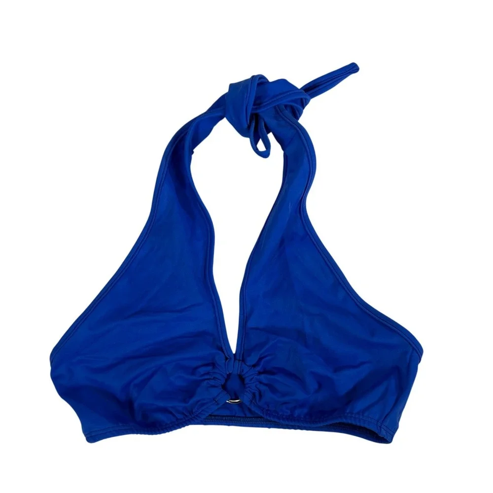 Zuliana Vintage Bikini Top Royal Blue Halter O-Ring One Size‎ Made in USA NWT